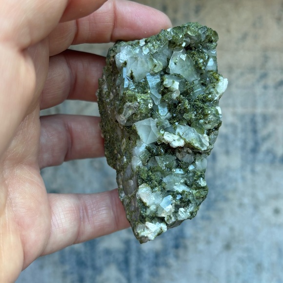 Fairy Forest Epidote and Quartz Sparkle Clusters Crystals Green Chunky 142g